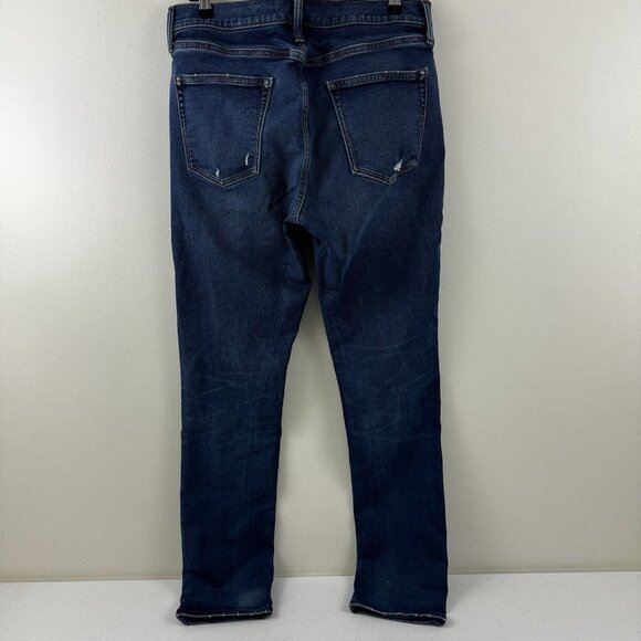 Old Navy Men's Slim Built In Flex Jeans Medium Blue Wash Size 34 X 34 Distressed - Picture 2 of 13